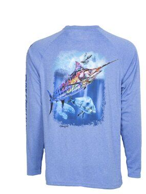 Bimini Bay Men's Hook M' LS Performance Shirt Marlin 3 Blue Heather (Medium)